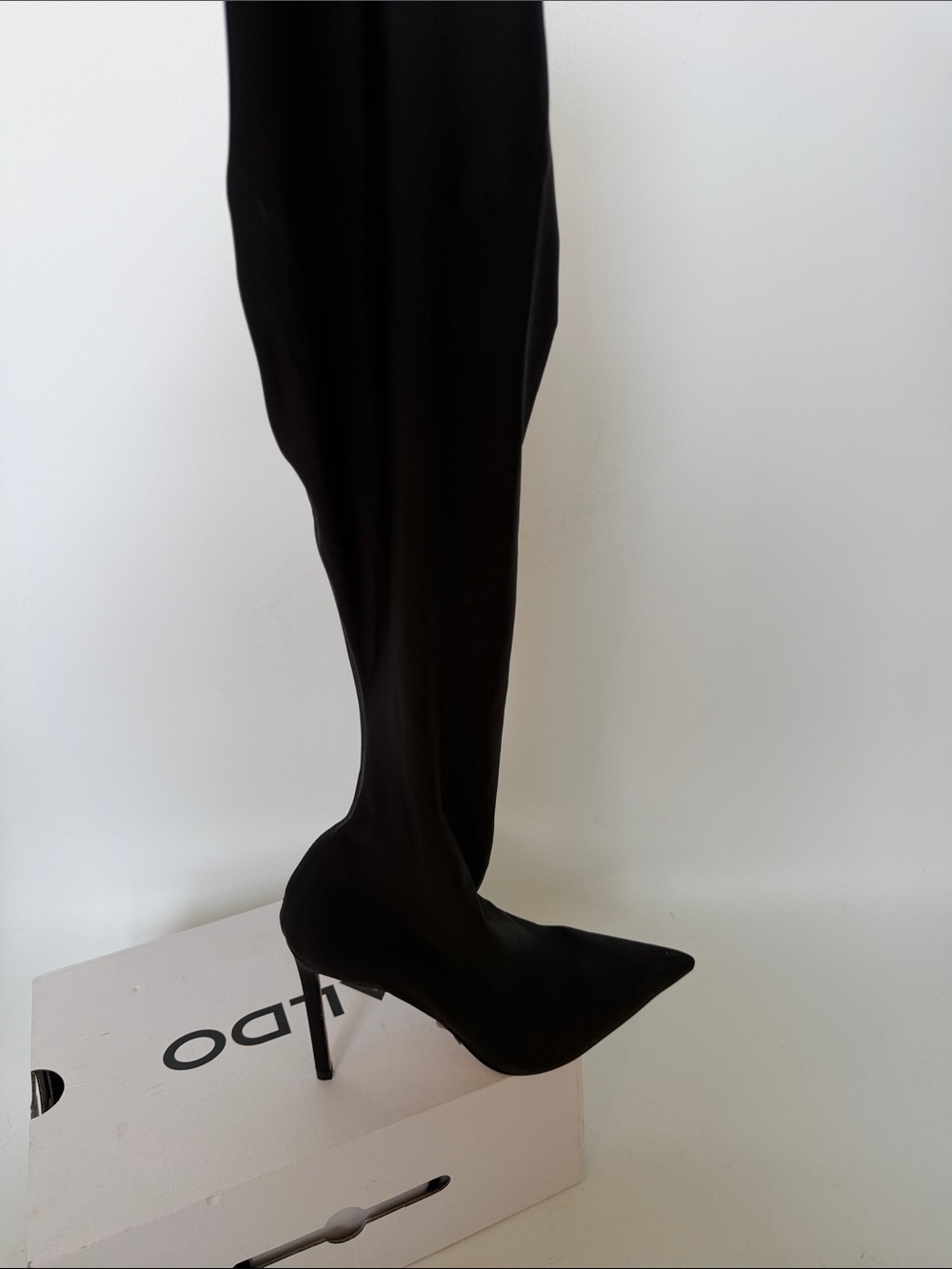 Black Stretch Sock Knee-High Stiletto Boot